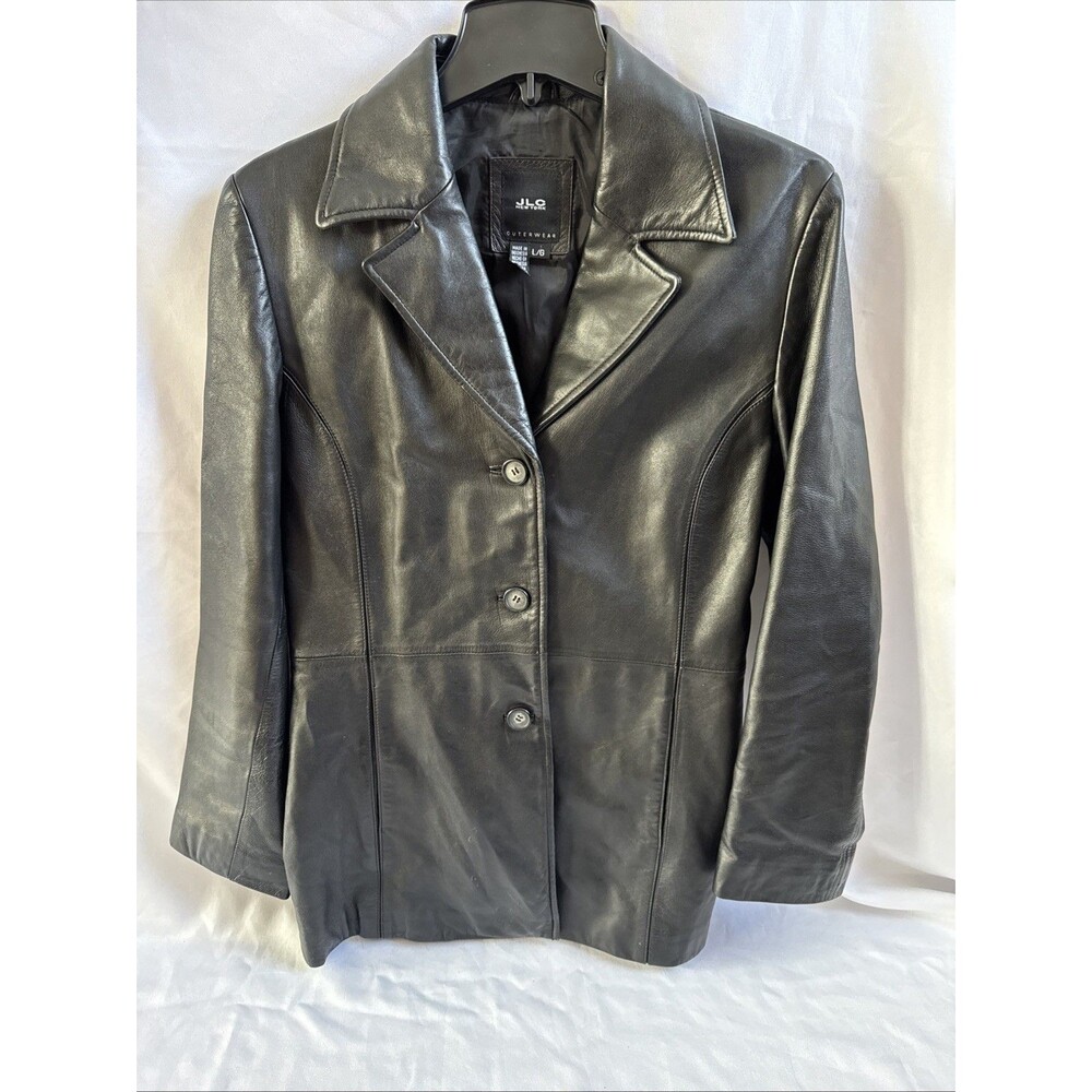JLC New York Women’s Button-Up 100% Leather Black Coat Outerwear Size Large L